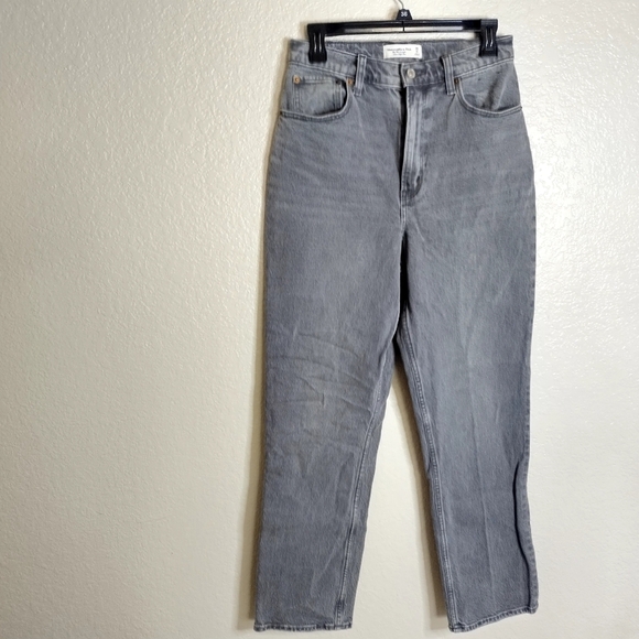 Abercrombie & Fitch the 90s straight ultra high rise jeans Washed black Sz 28/ 6 - Picture 2 of 10